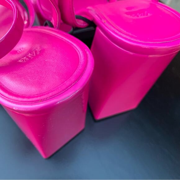 ZARA NEON PINK PATENT STRAPPY CHUNKY PLATFORM HEEL SANDALS SIZE 9 - Picture 9 of 10